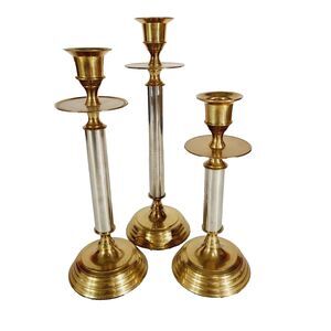 Enesco Graduated Candlestick Taper Candle Holders Metal Brass Stainless Vtg